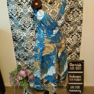 Blue white brown yellow A-line dress by Ashley Stewart size 14